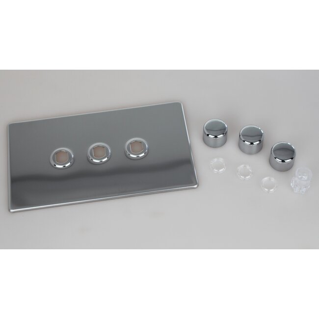 Varilight Screwless 3-Gang Matrix Kit For Rotary Dimmers (Twin Plate)  Matrix Polished Chrome Chrome Knob