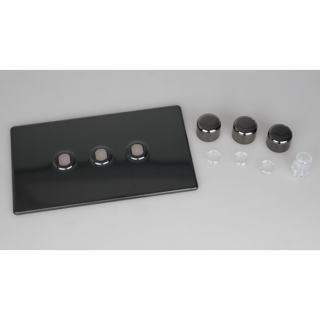 Varilight Screwless 3-Gang Matrix Kit For Rotary Dimmers (Twin Plate)  Matrix Iridium Iridium Knob