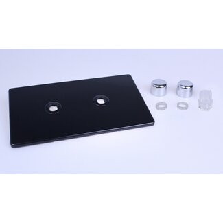 Varilight Screwless 2-Gang Matrix Kit For Rotary Dimmers (Twin Plate)  Matrix Premium Black Chrome Knob