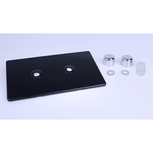 Varilight Screwless 2-Gang Matrix Kit For Rotary Dimmers (Twin Plate)  Matrix Premium Black Chrome Knob