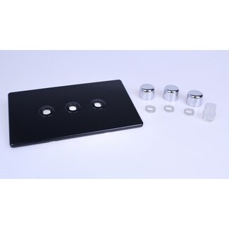 Varilight Screwless 3-Gang Matrix Kit For Rotary Dimmers (Twin Plate)  Matrix Premium Black Chrome Knob