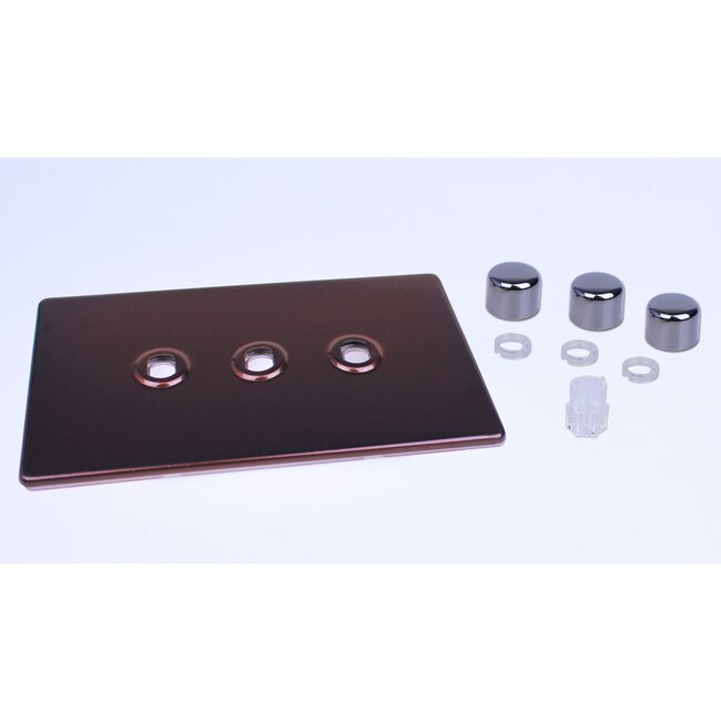 Varilight Screwless 3-Gang Matrix Kit For Rotary Dimmers (Twin Plate)  Matrix Mocha Iridium Knob