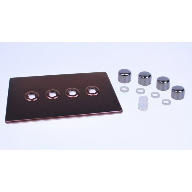 Varilight Screwless 4-Gang Matrix Kit For Rotary Dimmers (Twin Plate)  Matrix Mocha Iridium Knob
