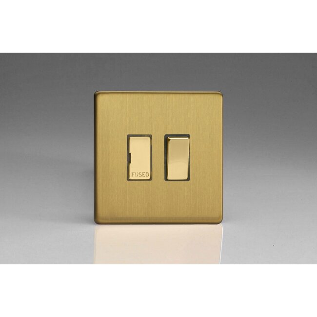 Varilight Screwless 13A Switched Fused Spur with Metal Inserts Decorative Brushed Brass Brass Inserts