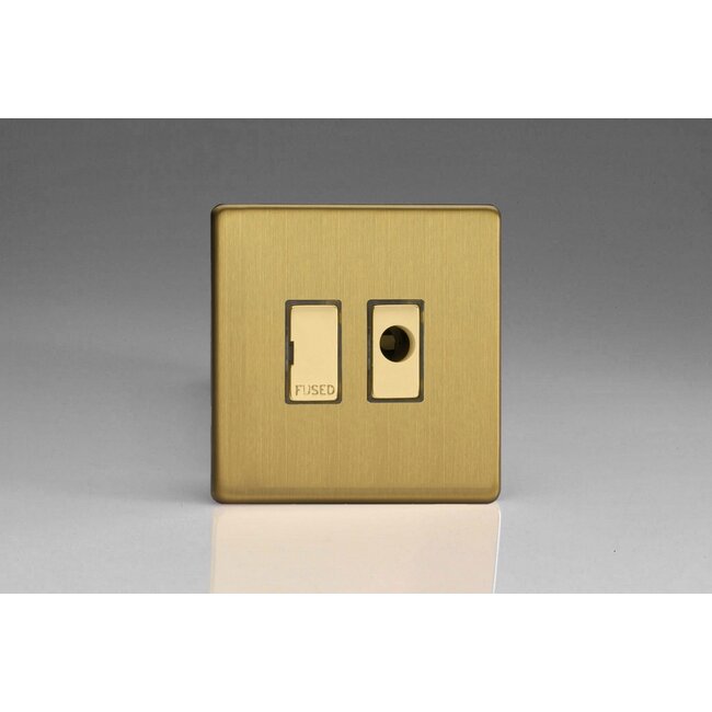 Varilight Screwless 13A Unswitched Fused Spur + Flex Outlet with Metal Inserts Decorative Brushed Brass Brass Inserts