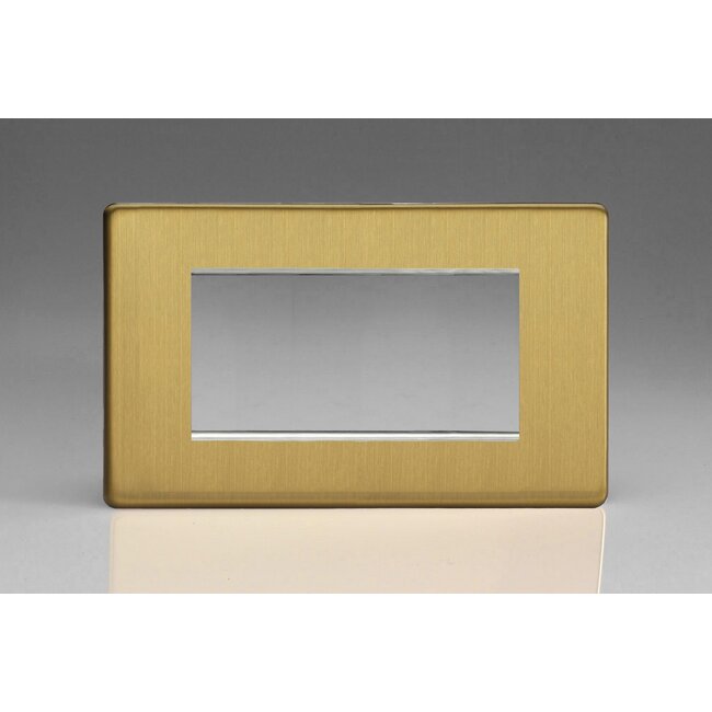 Varilight Screwless DataGrid Twin Plate (4 Grid Spaces)  Brushed Brass