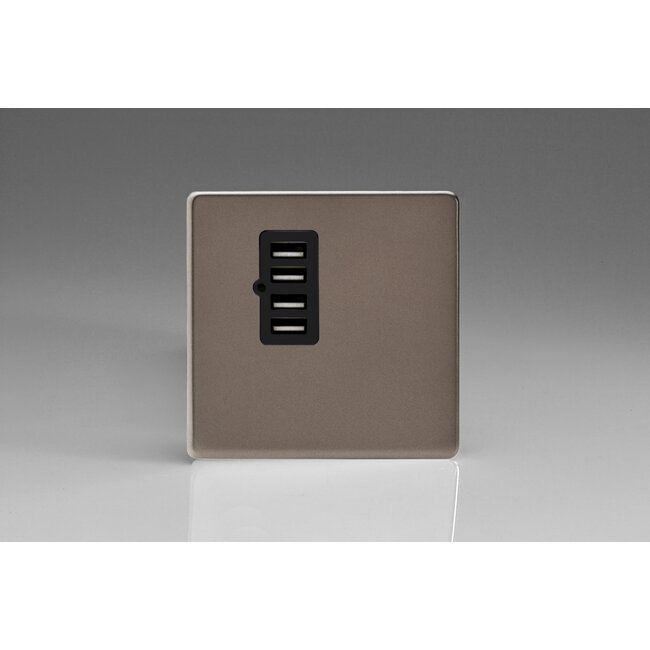 Varilight Screwless 4 Gang 5V DC 4800mA USB Charging Port (Single Plate) Black Pewter Black Insert