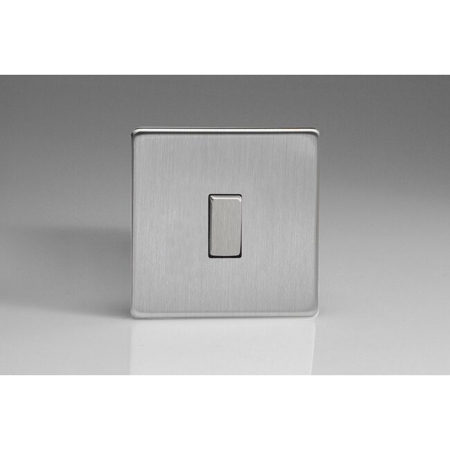 Varilight Screwless 1-Gang 10A 1- or 2-Way Rocker Switch Decorative Brushed Steel Steel Rocker