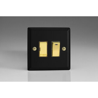 Varilight Vogue 13A Switched Fused Spur + Neon with Metal Inserts Decorative Matt Black Polished Brass