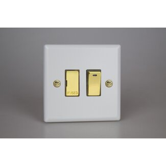Varilight Vogue 13A Switched Fused Spur + Neon with Metal Inserts Decorative Matt White Polished Brass