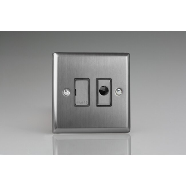 Varilight Classic 13A Unswitched Fused Spur + Flex Outlet with Metal Inserts Decorative Brushed Steel Steel Inserts