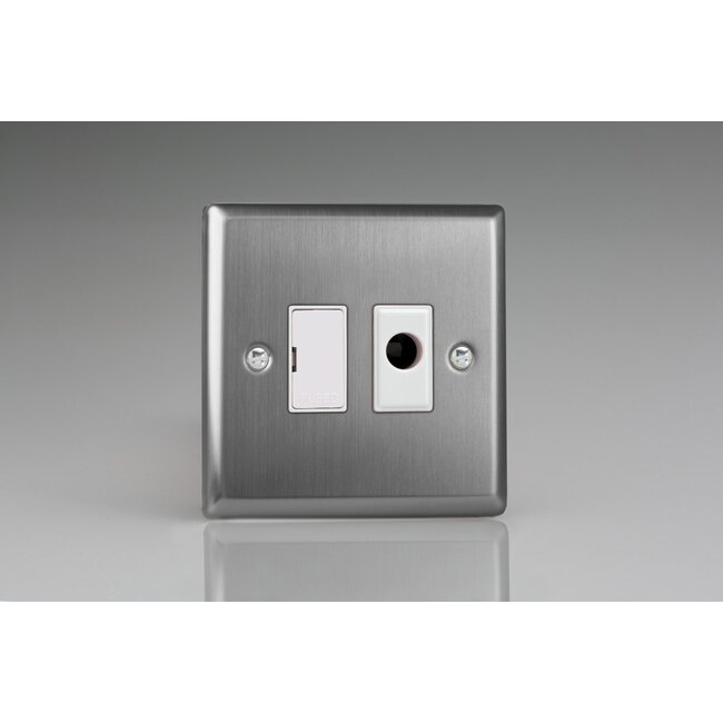 Varilight Classic 13A Unswitched Fused Spur + Flex Outlet White Brushed Steel White Inserts
