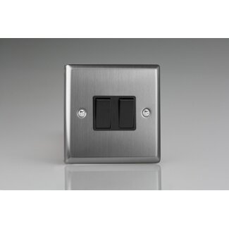Varilight Classic 2-Gang (10A Intermediate Switch + 10A 1- or 2-Way Rocker Switch) Black Brushed Steel Black Rockers