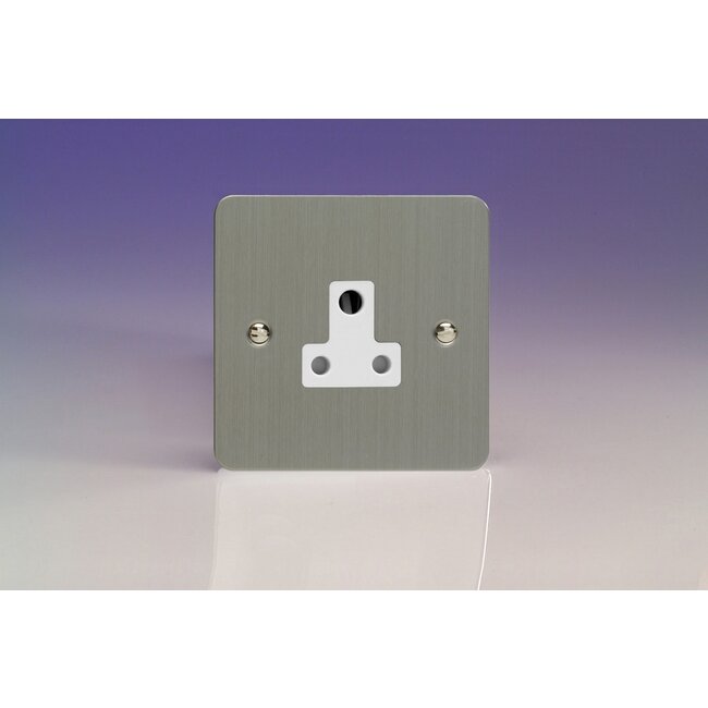 Varilight Ultraflat 1-Gang 5A Round Pin Socket  White Brushed Steel White Insert