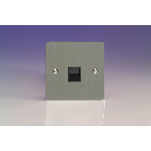 Varilight Ultraflat 1-Gang Telephone Secondary (Extension) Socket Black Brushed Steel Black Insert Varilight Ultraflat 1-Gang Telephone Secondary (Extension) Socket Black Brushed Steel Black Insert