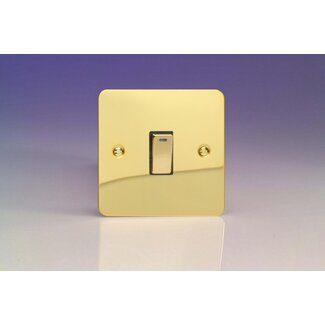 Varilight Ultraflat 1-Gang 20A Double Pole Rocker Switch + Neon Indicator Light Decorative Polished Brass Brass Rocker