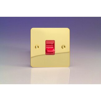 Varilight Ultraflat 45A Cooker Switch (Single Plate, Red Rocker) Red Polished Brass Red Insert