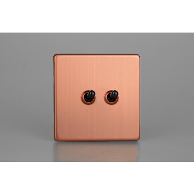 Varilight Urban Screwless 2-Gang 10A 1- or 2-Way Toggle Switch Decorative Brushed Copper Iridium Toggles