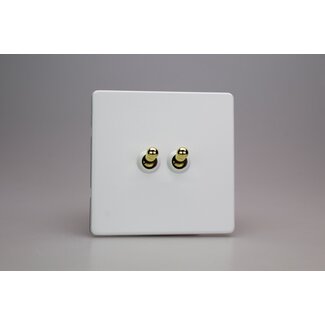Varilight Screwless 2-Gang 10A 1- or 2-Way Toggle Switch Decorative Primed Brass Toggles