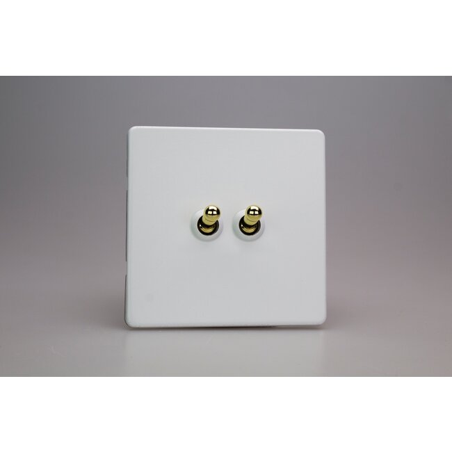 Varilight Screwless 2-Gang 10A 1- or 2-Way Toggle Switch Decorative Primed Brass Toggles