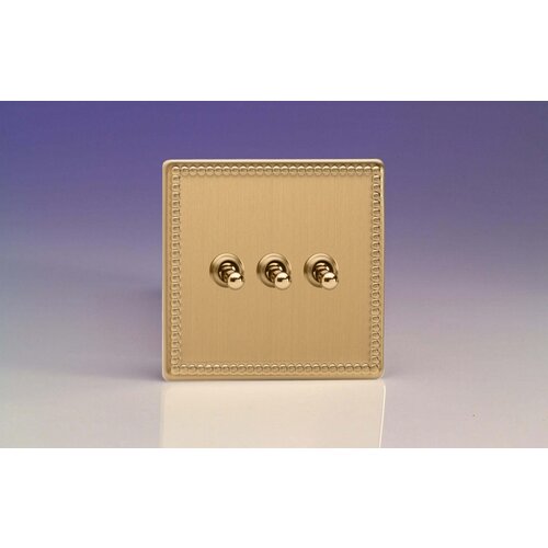 Varilight Jubilee 3-Gang 10A 1- or 2-Way Toggle Switch Decorative Brushed Brass Brass Toggles Varilight Jubilee 3-Gang 10A 1- or 2-Way Toggle Switch Decorative Brushed Brass Brass Toggles