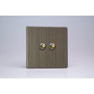 Varilight Urban Screwless 2-Gang (10A Intermediate Switch + 10A 1- or 2-Way Toggle Switch) Brass Antique Brass Brass