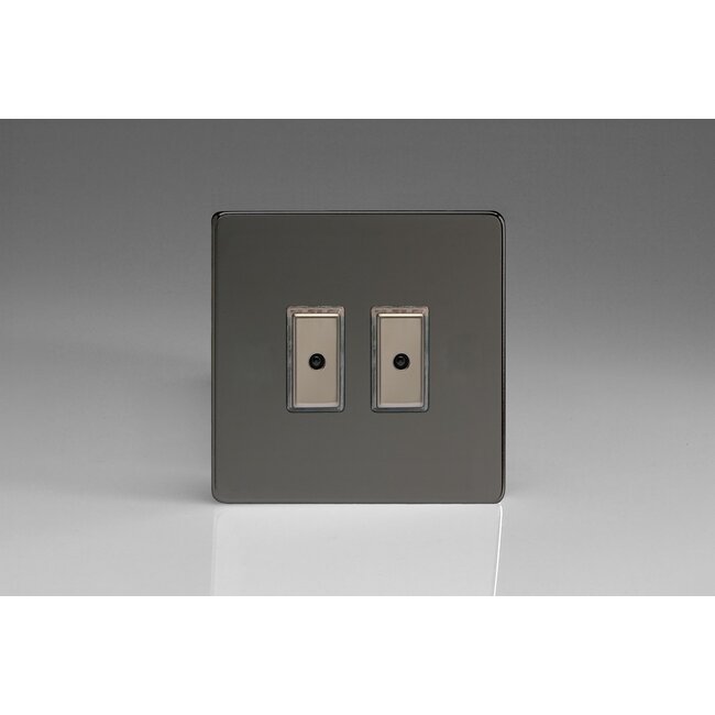 Varilight Screwless 2-Gang 1-Way V-Pro Multi-Point Remote/Tactile Touch Control Master LED Dimmer 2 x 0-100W (1-10 LEDs) V-Pro Multi-Point Remote (formerly Eclique2) Iridium Iridium Buttons