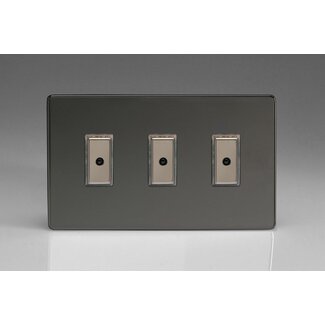 Varilight Screwless 3-Gang 1-Way V-Pro Multi-Point Remote/Tactile Touch Control Master LED Dimmer 3 x 0-100W (1-10 LEDs) (Twin Plate) V-Pro Multi-Point Remote (formerly Eclique2) Iridium Iridium Buttons