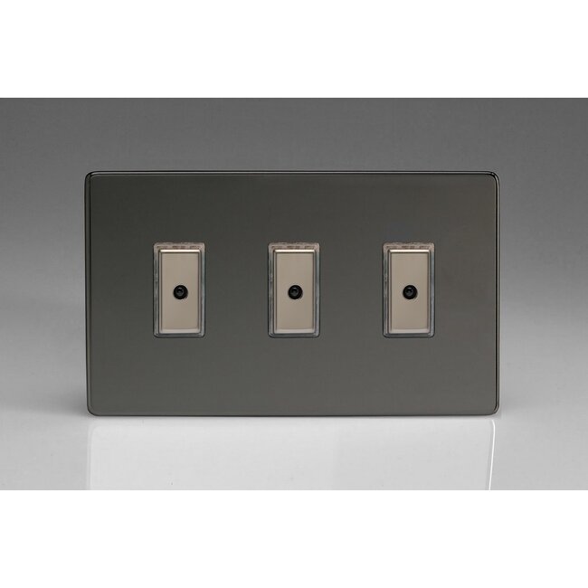 Varilight Screwless 3-Gang 1-Way V-Pro Multi-Point Remote/Tactile Touch Control Master LED Dimmer 3 x 0-100W (1-10 LEDs) (Twin Plate) V-Pro Multi-Point Remote (formerly Eclique2) Iridium Iridium Buttons