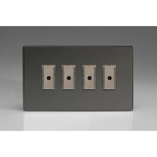 Varilight Screwless 4-Gang 1-Way V-Pro Multi-Point Remote/Tactile Touch Control Master LED Dimmer 4 x 0-100W (1-10 LEDs) (Twin Plate) V-Pro Multi-Point Remote (formerly Eclique2) Iridium Iridium Buttons