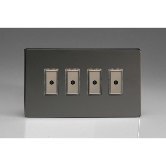 Varilight Screwless 4-Gang 1-Way V-Pro Multi-Point Remote/Tactile Touch Control Master LED Dimmer 4 x 0-100W (1-10 LEDs) (Twin Plate) V-Pro Multi-Point Remote (formerly Eclique2) Iridium Iridium Buttons