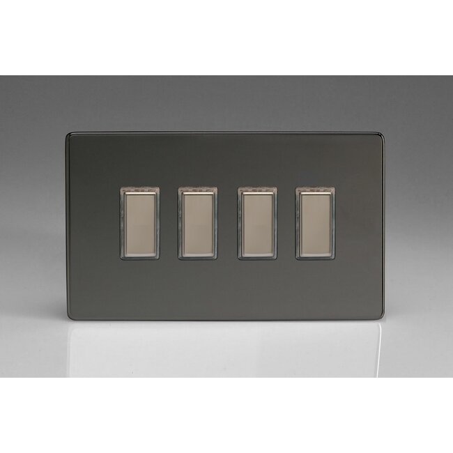 Varilight Screwless 4-Gang Tactile Touch Control Dimming Supplementary Controller for use with Multi-Point (formerly Eclique2) Master on 2-Way Circuits (Twin Plate) V-Pro Multi-Point (formerly Eclique2) Iridium Iridium Buttons