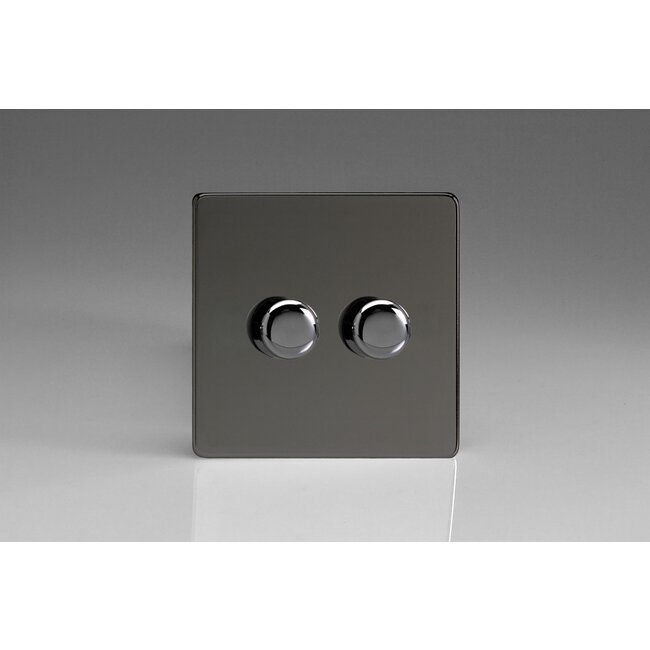 Varilight Screwless 2-Gang V-Pro Smart Master Non-WiFi Dimmer 2 x 100W LED (Multi-Way with up to 2 Supplementary Controllers) V-Pro Smart Iridium Iridium Knobs