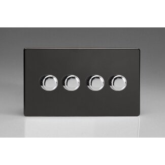 Varilight Screwless 4-Gang 2-Way Push-On/Off Rotary LED Dimmer 4 x 0-120W (1-10 LEDs) (Twin Plate) V-Pro Premium Black Chrome Knobs