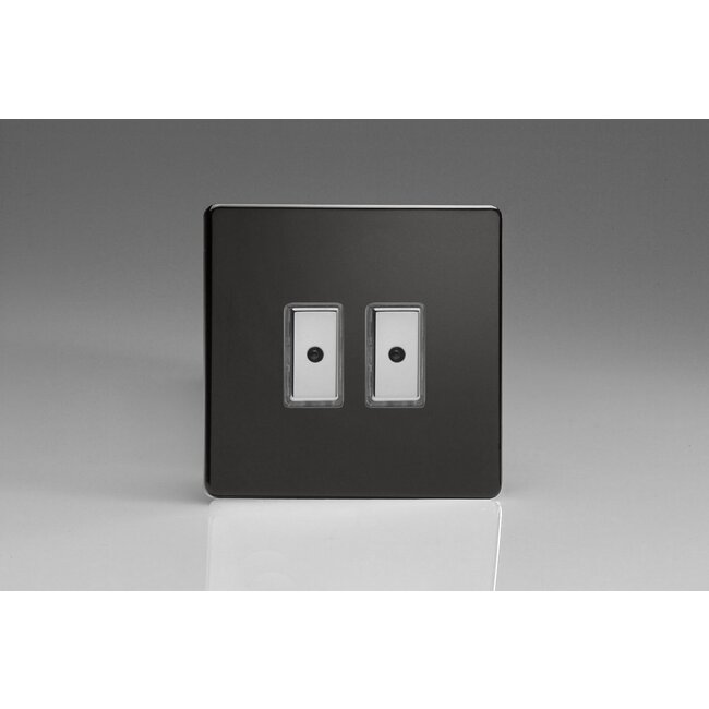 Varilight Screwless 2-Gang 1-Way V-Pro Multi-Point Remote/Tactile Touch Control Master LED Dimmer 2 x 0-100W (1-10 LEDs) V-Pro Multi-Point Remote (formerly Eclique2) Premium Black Chrome Buttons