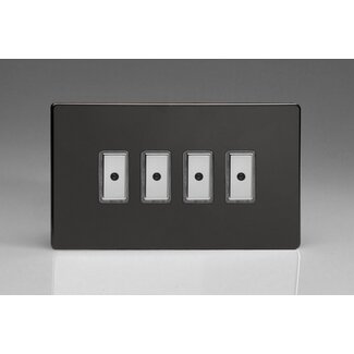 Varilight Screwless 4-Gang 1-Way V-Pro Multi-Point Remote/Tactile Touch Control Master LED Dimmer 4 x 0-100W (1-10 LEDs) (Twin Plate) V-Pro Multi-Point Remote (formerly Eclique2) Premium Black Chrome Buttons