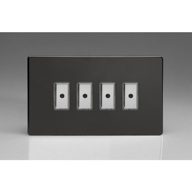 Varilight Screwless 4-Gang 1-Way V-Pro Multi-Point Remote/Tactile Touch Control Master LED Dimmer 4 x 0-100W (1-10 LEDs) (Twin Plate) V-Pro Multi-Point Remote (formerly Eclique2) Premium Black Chrome Buttons