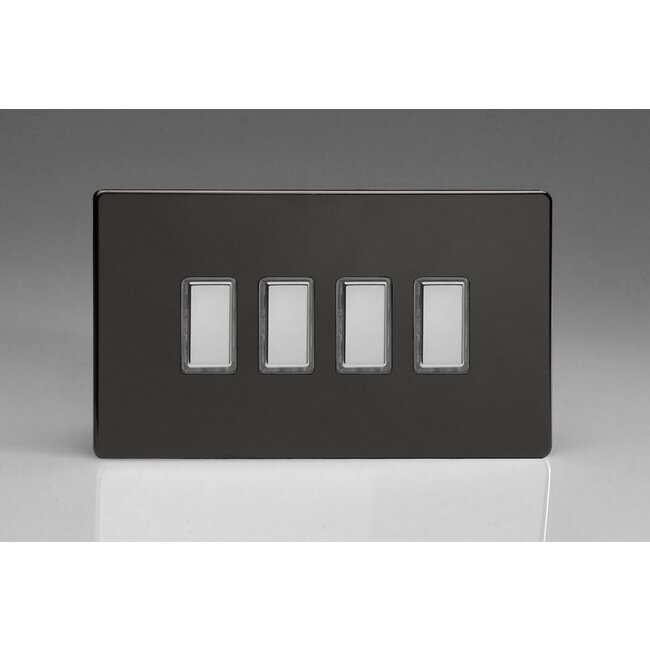Varilight Screwless 4-Gang Tactile Touch Control Dimming Supplementary Controller for use with Multi-Point (formerly Eclique2) Master on 2-Way Circuits (Twin Plate) V-Pro Multi-Point (formerly Eclique2) Premium Black Chrome Buttons