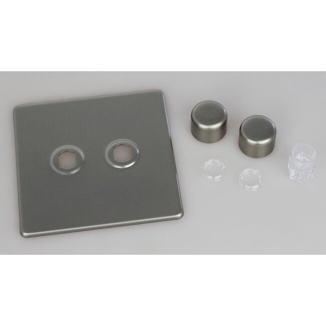 Varilight Screwless 2-Gang Matrix Kit For Rotary Dimmers  Matrix Satin Satin Chrome Knob