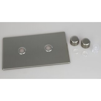 Varilight Screwless 2-Gang Matrix Kit For Rotary Dimmers (Twin Plate)  Matrix Satin Satin Chrome Knob