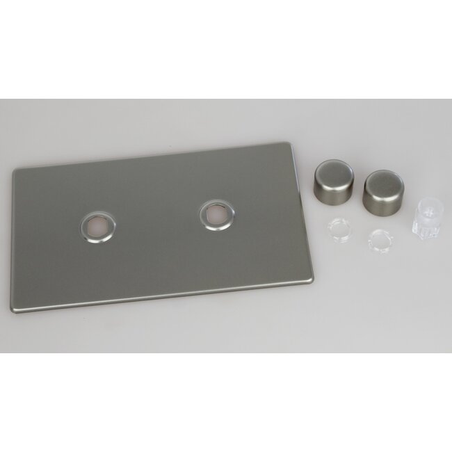 Varilight Screwless 2-Gang Matrix Kit For Rotary Dimmers (Twin Plate)  Matrix Satin Satin Chrome Knob