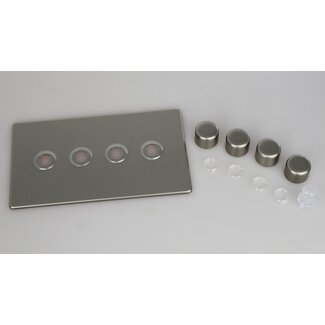 Varilight Screwless 4-Gang Matrix Kit For Rotary Dimmers (Twin Plate)  Matrix Satin Satin Chrome Knob