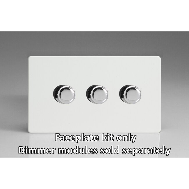 Varilight Screwless 3-Gang Matrix Kit For Rotary Dimmers (Twin Plate)  Matrix Premium White Chrome Knob