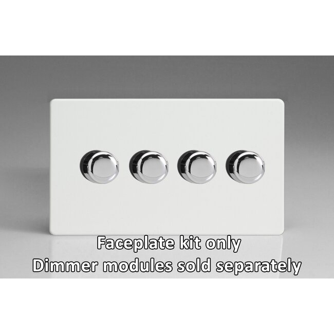 Varilight Screwless 4-Gang Matrix Kit For Rotary Dimmers (Twin Plate)  Matrix Premium White Chrome Knob