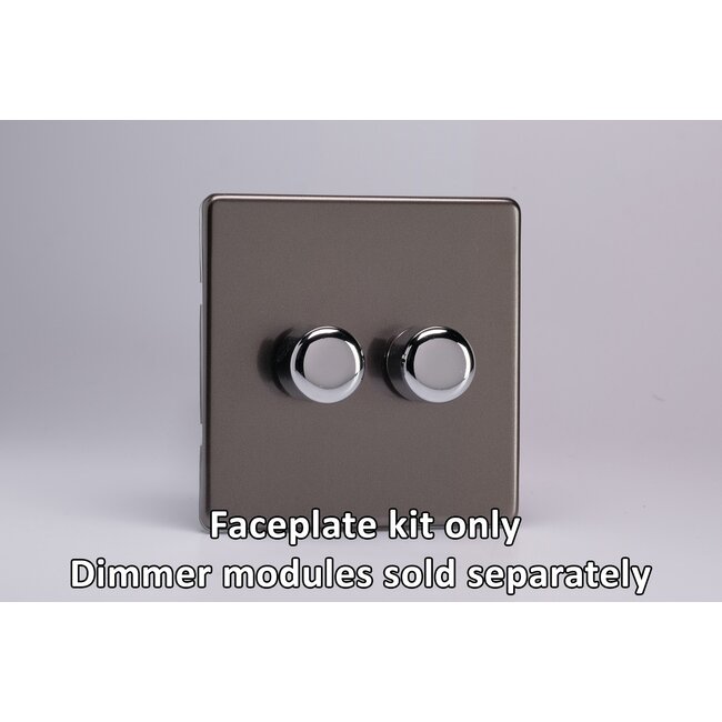 Varilight Screwless 2-Gang Matrix Kit For Rotary Dimmers  Matrix Pewter Chrome Knob