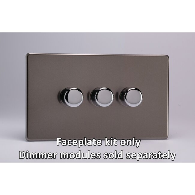 Varilight Screwless 3-Gang Matrix Kit For Rotary Dimmers (Twin Plate)  Matrix Pewter Chrome Knob