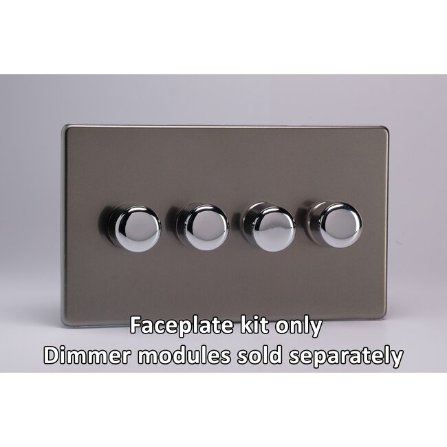 Varilight Screwless 4-Gang Matrix Kit For Rotary Dimmers (Twin Plate)  Matrix Pewter Chrome Knob