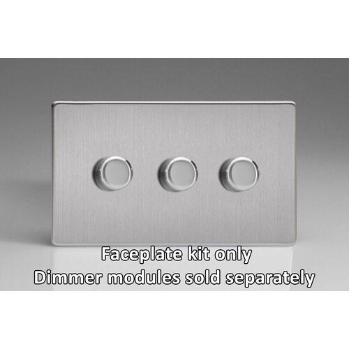 Varilight Screwless 3-Gang Matrix Kit For Rotary Dimmers (Twin Plate) Matrix Brushed Steel Steel Knob Varilight Screwless 3-Gang Matrix Kit For Rotary Dimmers (Twin Plate) Matrix Brushed Steel Steel Knob