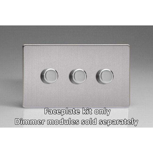Varilight Screwless 3-Gang Matrix Kit For Rotary Dimmers (Twin Plate)  Matrix Brushed Steel Steel Knob