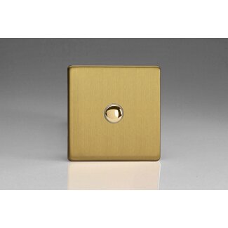 Varilight Screwless 1-Gang 6A 1- or 2-Way Push-On/Off Impulse Switch Decorative Brushed Brass Brass Button